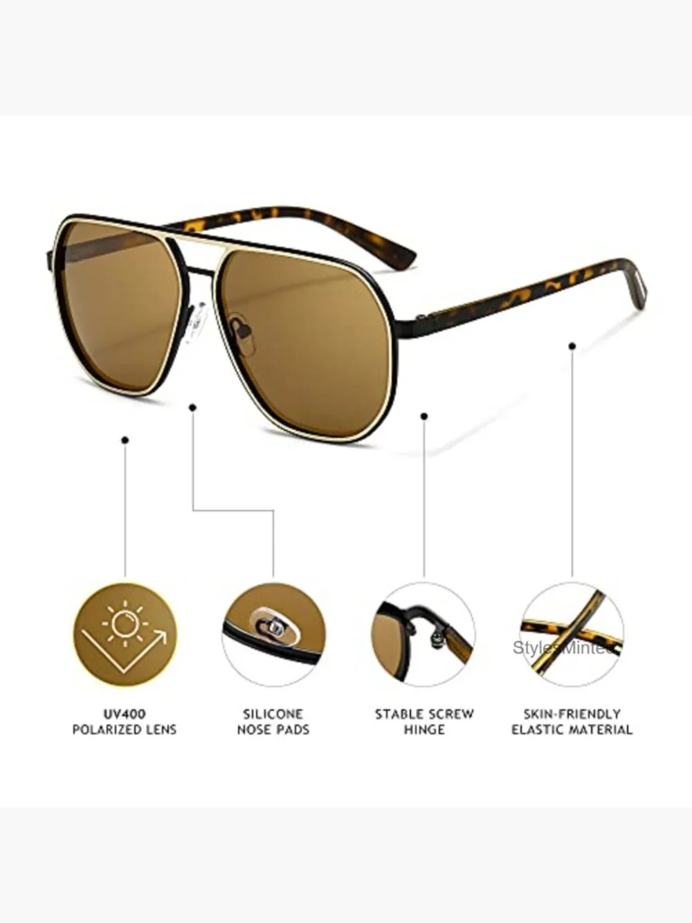 Polygon Aviator Sunglasses for Men Polarized Retro Shades UV Protection